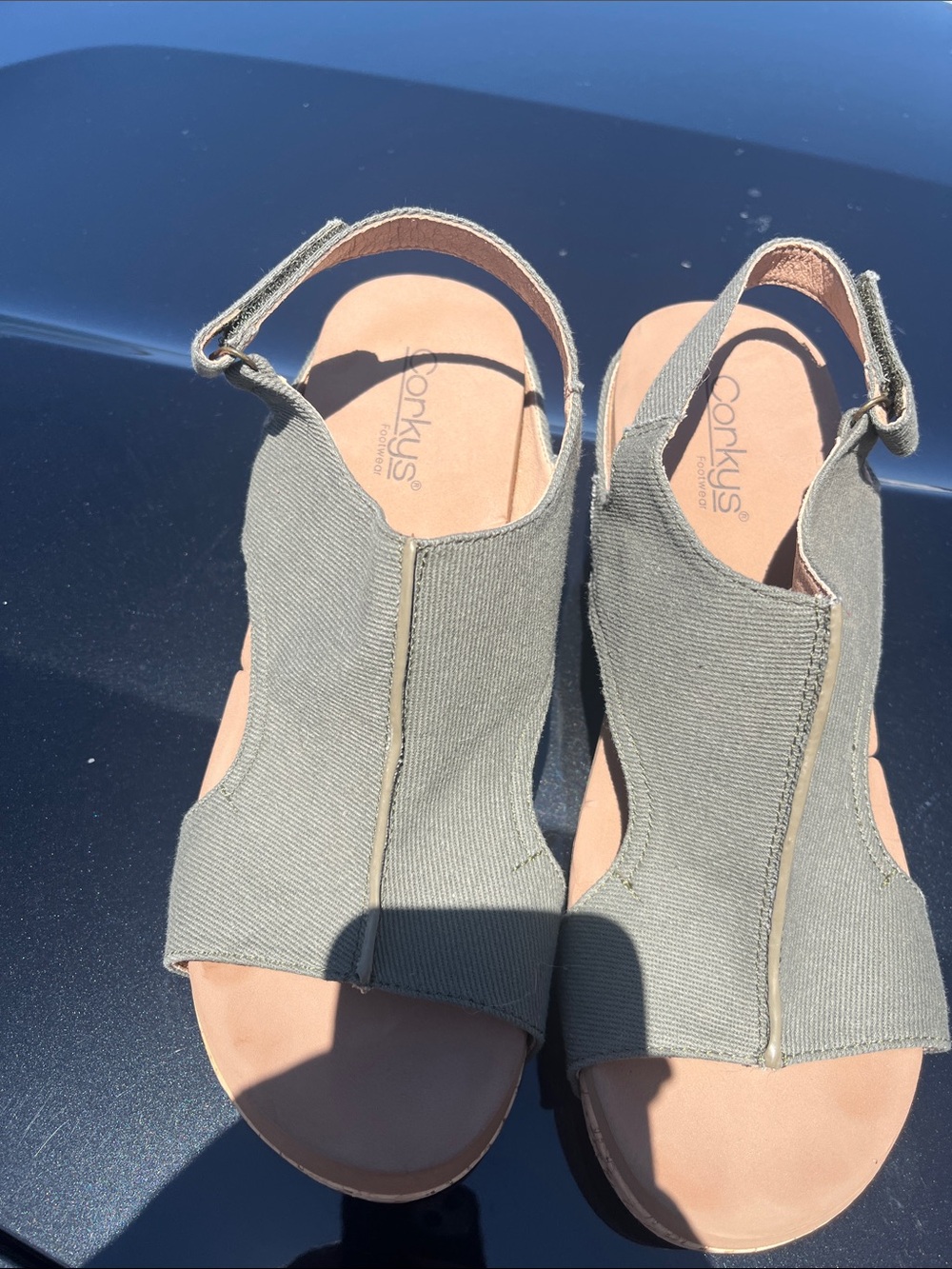 Corkys Carley Olive Green Canvas Slingback Sandals